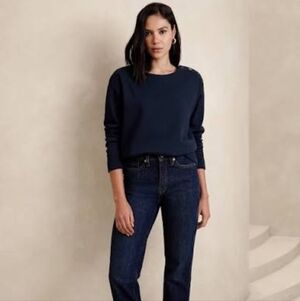 Banana Republic Fleece Button shoulder Sweatshirt- Medium- Navy